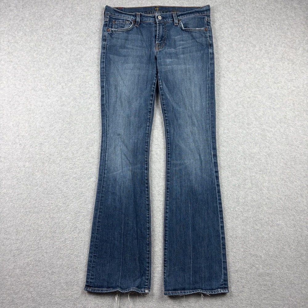7 For All Mankind Jeans Women's 29 Blue Flared Low Rise Distressed Grunge USA